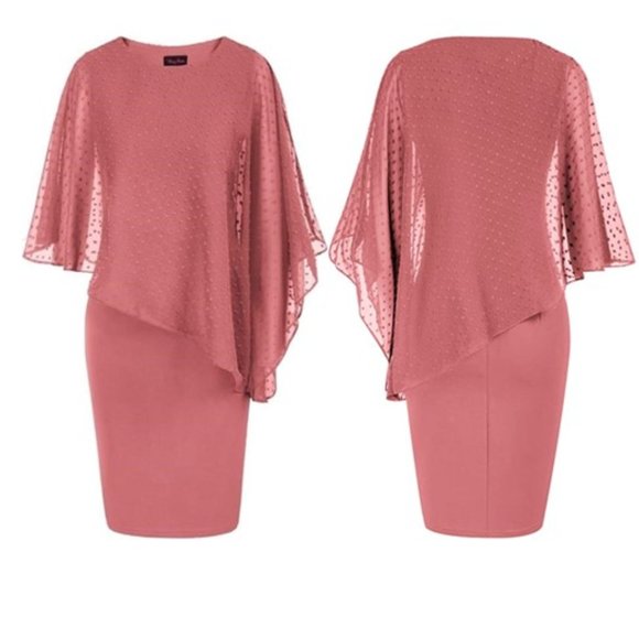 NEW - Stretchy Pencil Dress with Chiffon Overlay (XXL) - Picture 1 of 4